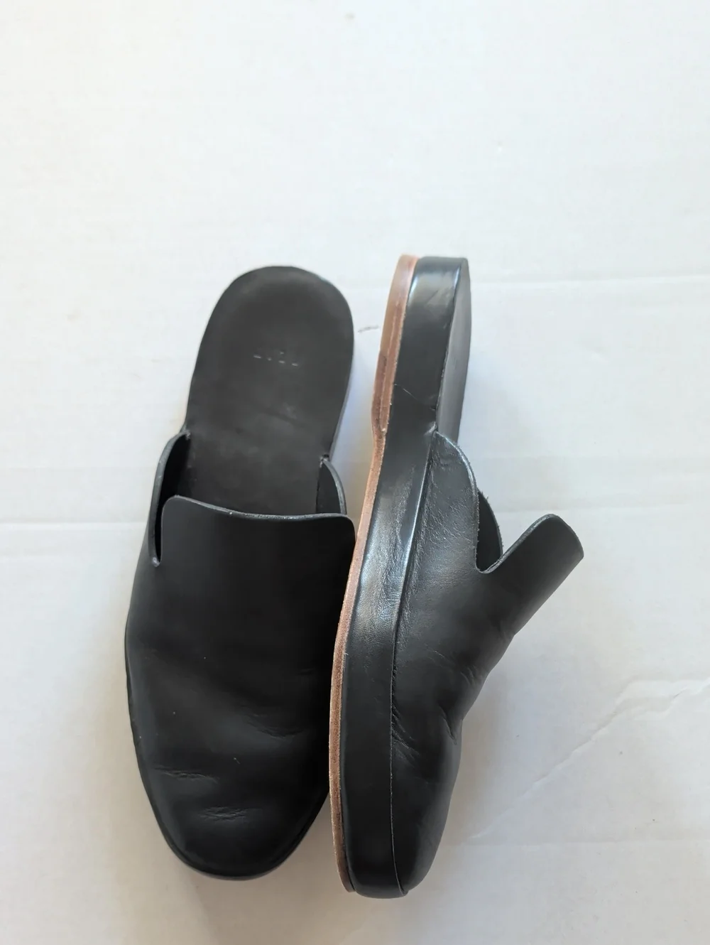 FEIT Black Leather Slip-On Mule Loafers